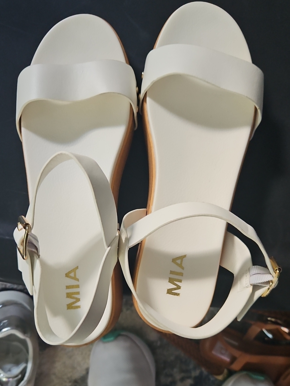 MIA Women’s Cream Slide Sandals with Ankle Strap